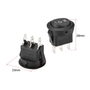 مفتاح متأرجح بيضوي اسود اللون (تشغيل - إيقاف-تشغيل) 3 دبابيس /  ROUNDED ROCKER SWITCH 1-0-1 250VAC 6A 3PIN 12MM