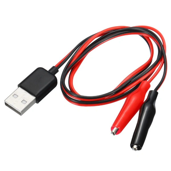 كابل توصيل مشابك تمساح إلى USB ذكر – 50 سم / Alligator Clip to USB Male Power Cable – 50cm