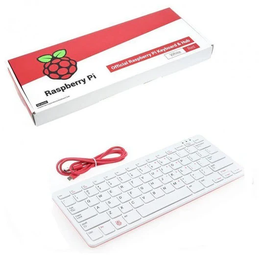 كيبورد راسبيري باي الرسمية - اصدار المملكة المتحدة (احمر/ابيض) / Raspberry Pi Keyboard & Hub, red/white