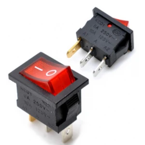 مفتاح متأرجح مضيء احمر اللون (تشغيل - إيقاف) 3 دبابيس / Kcd1 (on-off) 15*21mm Illuminated 3pin red color 250V/6A Rocker Switch